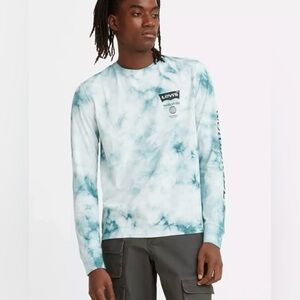 Levi's Men's Long Sleeve Tie-Dye Tee in Aqua and White
